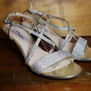 Nina Nilsa Wedge Shoes Gold Metallic Foil Crystals Women's 10W NWOT